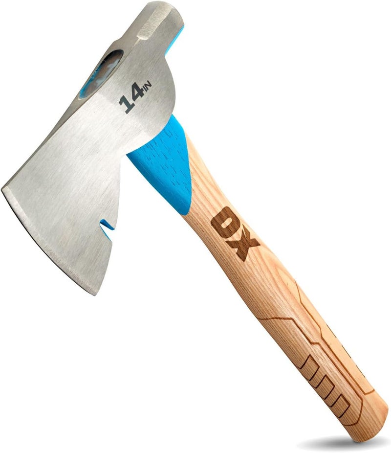 Ox Tools Pro 14 Inch Carbon Steel Hatchet, Straight Hickory Handle & Smooth Face Hammer Head -P094814 - Image 1